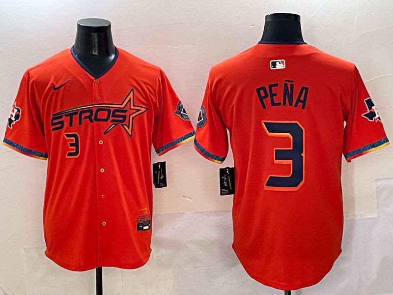 Men Houston Astros #3 Pena Orange Five generation Joint Name Nike 2025 MLB Jersey style 1->houston astros->MLB Jersey